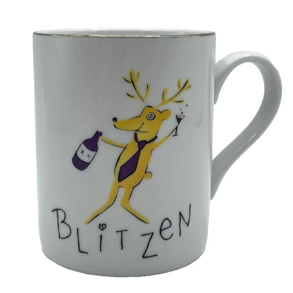 NEW Pottery Barn Reindeer Mug BLITZEN Platinum Trim